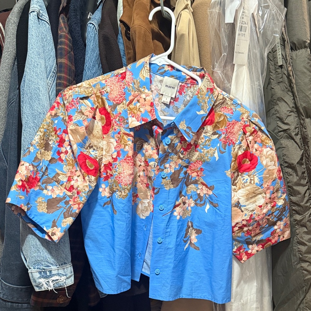 MAEVE Blue Floral Button Down Shirt